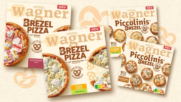 Wagner lanciert Tiefkühlpizza mit Brezelrand - Ab September 2023 ist die Original Wagner Bretzel Pizza im Handel erhältlich, im Novemberstarten die Original Wagner Piccolinis Brezel - Quelle: Original Wagner Pizza GmbH